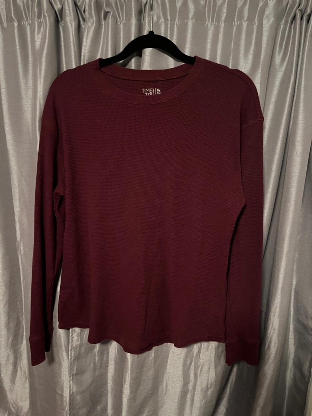 Time and Tru Wine Waffle-Knit Crewneck Long Sleeve